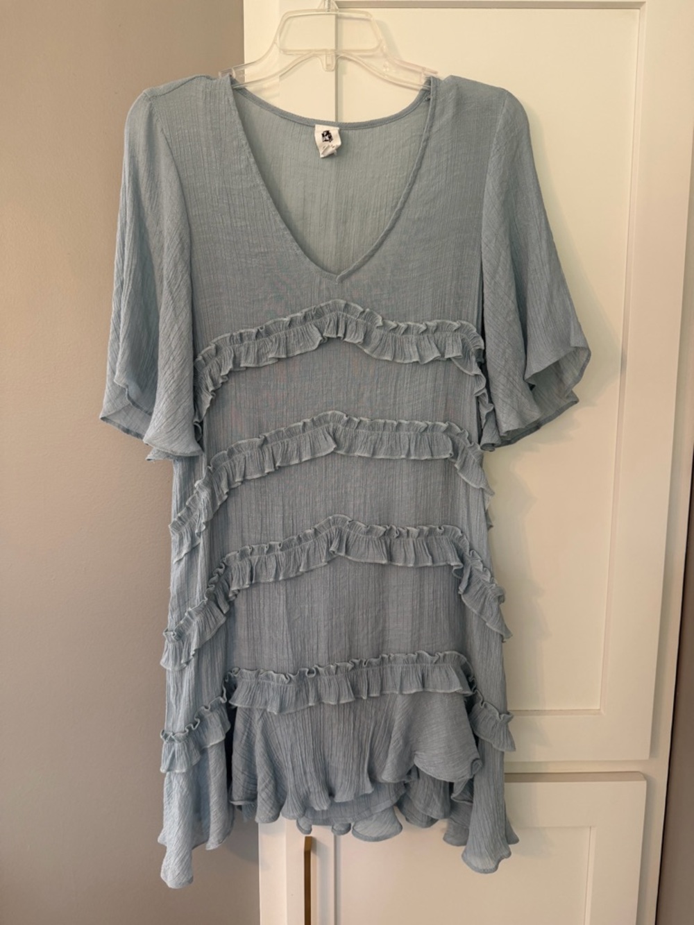 Light Blue Ruffle V-Neck Tunic Dress